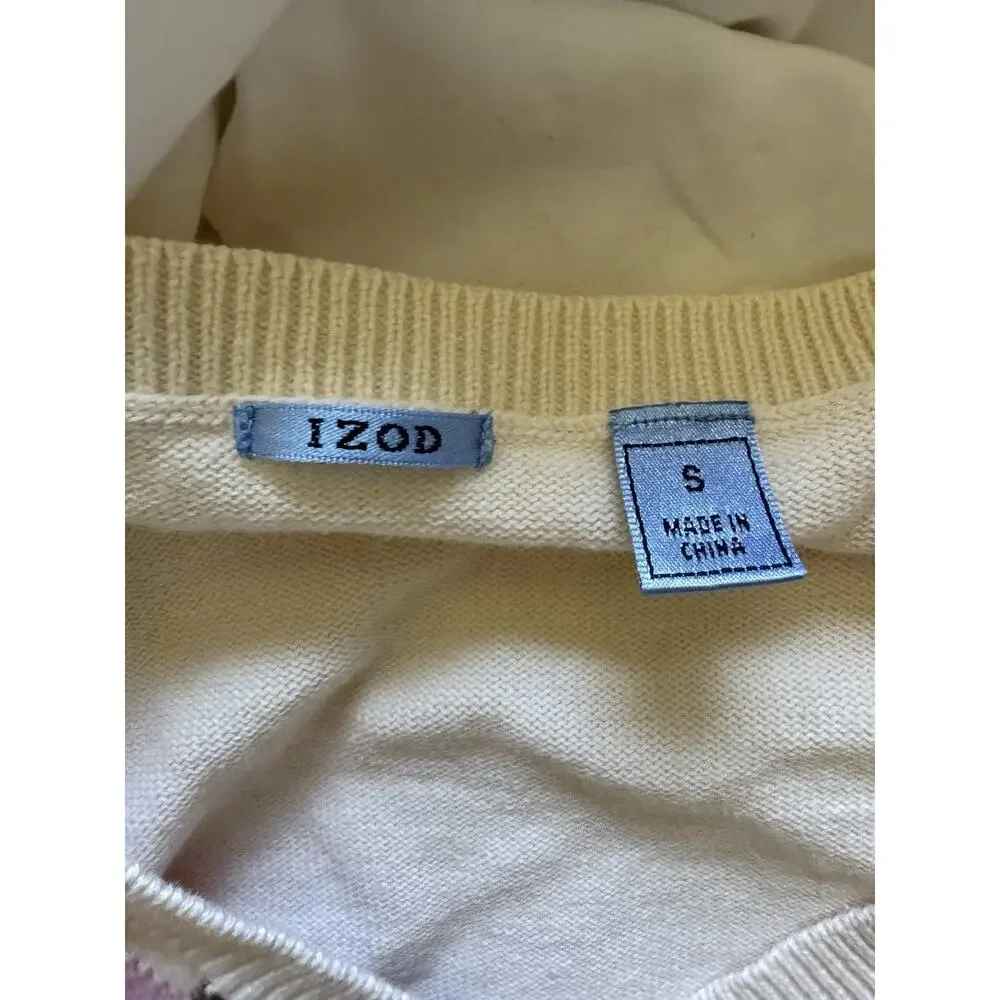 Vintage Y2K‎ Izod Argyle Golf Sweater Women's S V Neck Pink Brown Prep Summer